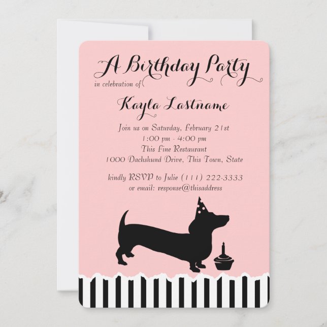 Convite Dachshund Birthday (Frente)
