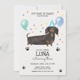Convite Dachshund Deixa Cachorro Pawty Voar Azul