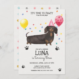 Convite Dachshund Deixa Cachorro Pawty Voar Rosa