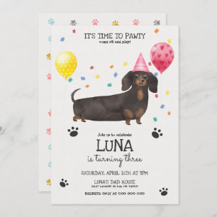 Convite  Dachshund Deixa Cachorro Pawty Voar Rosa