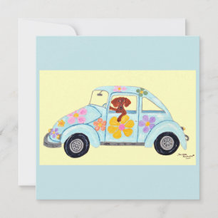 Convite Dachshund em carro hippie