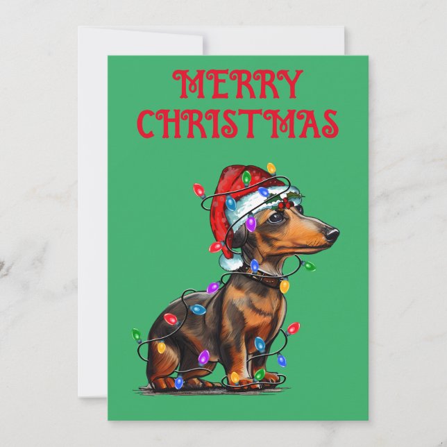 CONVITE "DACHSHUND ENROLADO EM LUZES DE NATAL" (Frente)