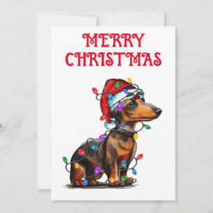 CONVITE "DACHSHUND ENVOLVIDO EM LUZES DE NATAL"