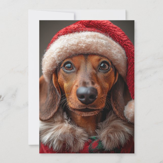Convite Dachshund Festivo com Roupas de Papai Noel (Frente)