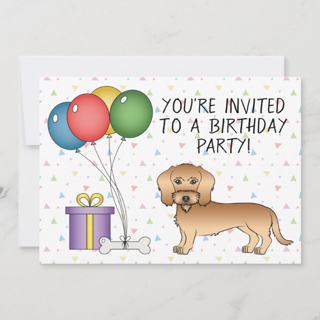Convite Dachshund Fio de Trigo Engraçado - Aniversário (Frente)