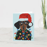 Dachshund Papai Noel Enroscado Em Luzes De Natal