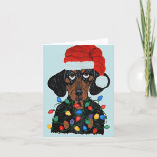 Convite Dachshund Papai Noel Enroscado Em Luzes De Natal
