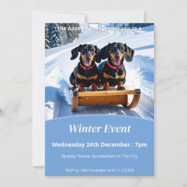 Convite Dachshund Sled (Aniversário/Natal/Evento de invern