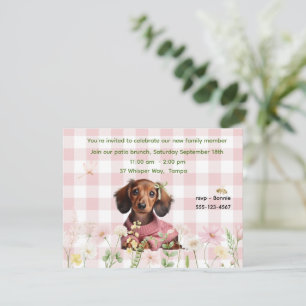 Convite Dachshund Xadrez Rosa