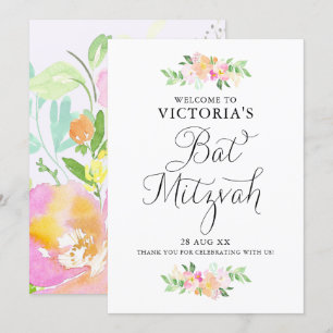 Convite Dacil Watercolor Florals Bat Mitzvah Sinal de Boas
