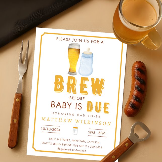 Convite Dadchelor Beer Breve Antes Do Pai Do Bebê Ser Chá (Dadchelor Beer Brew Before Baby Dad to Be Shower  Invitation)