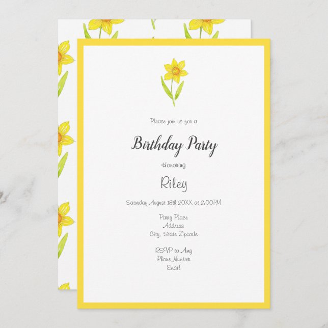 Convite Daffodil 2 e padrão aquarela (Frente/Verso)