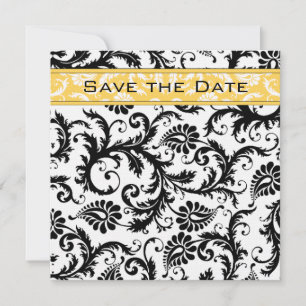 Convite Daffodil Amarelo & Preto Damask Save the Date