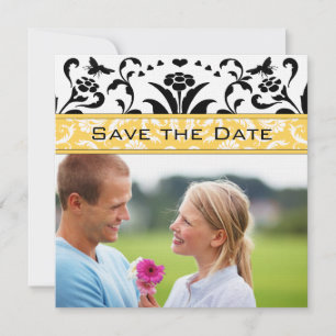 Convite Daffodil Black Bubble Bee Damask Save Date (Daffod