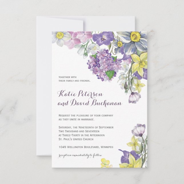 Convite Daffodil pintado mão do narciso da cor de água (Frente)