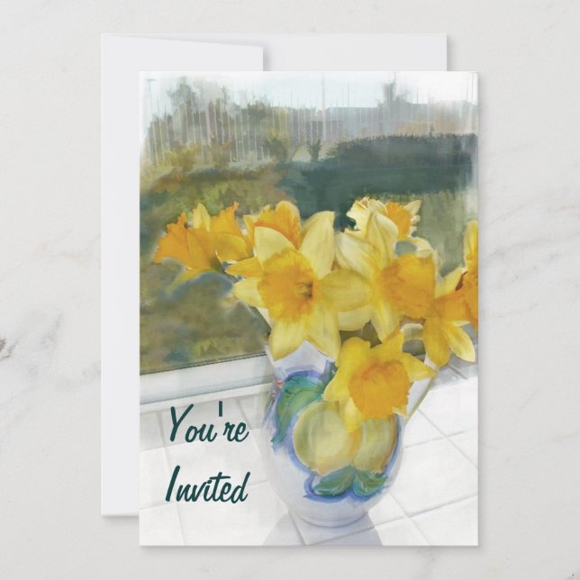 Convite Daffodils amarelos do primavera em uma janela (Frente)