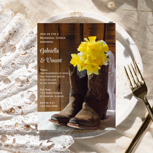Convite Daffodils Cowboy Boots Janto de Ensaio de Casament (Criador carregado)