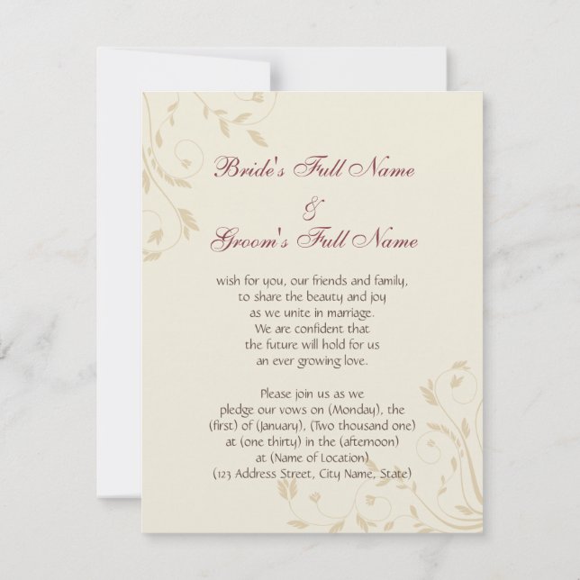 Convite Daffodils e trigo de Fuschia (Verso)