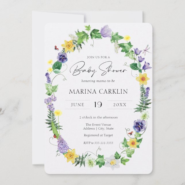 Convite Daffodils Russos, Flores Selvagens e Chá de fralda (Frente)