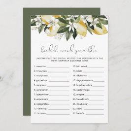 Convite DAHLIA Chá de panela Lemon Jogo do Word Scramble