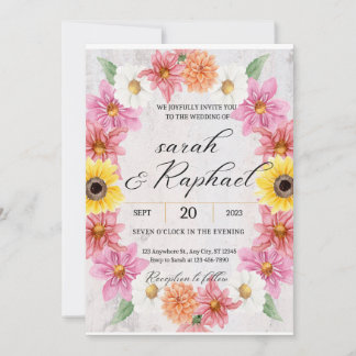 Convite Dahlia, cor-de-rosa, estrutura Watercolor casament