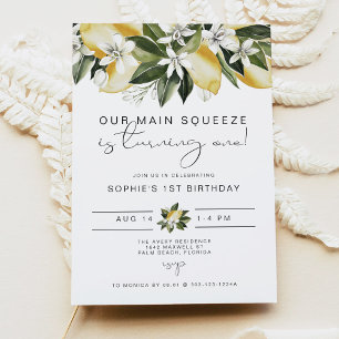 Convite DAHLIA Cute Aquarela Limão Primeiro Aniversário