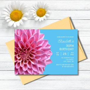 Convite Dahlia Floral Blue aniversário de 30 anos
