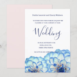 Convite Dahlia flores azuis, brancas, cor-de-rosa
