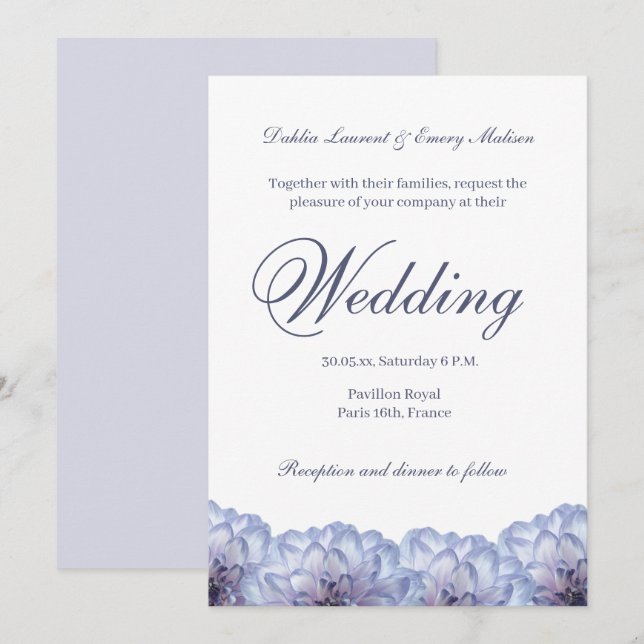 Convite Dahlia Flowers White Lilac Elegant Floral Casament (Frente/Verso)