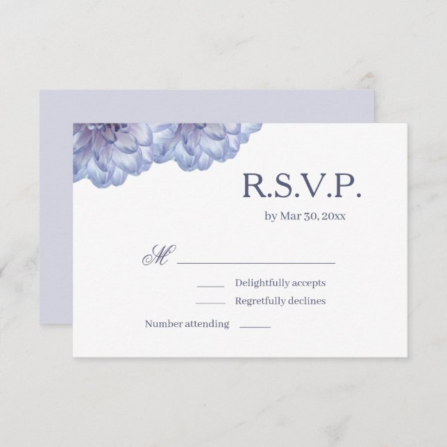 Convite Dahlia Flowers White Lilac Elegant Wedding RSVP (Frente/Verso)