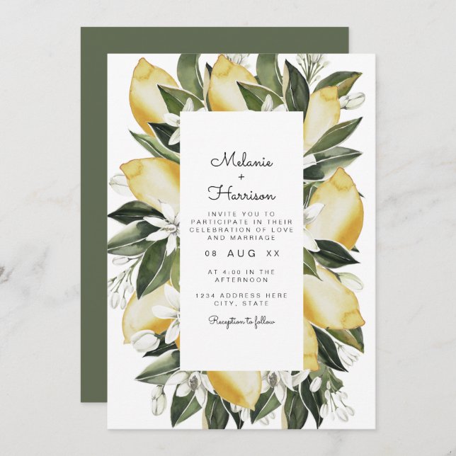 Convite Dahlia - Jardim de Frutas Tropicais de Limão Citru (Frente/Verso)