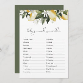 Convite DAHLIA Lemon Baby Word Scramble Chá de fraldas Gam
