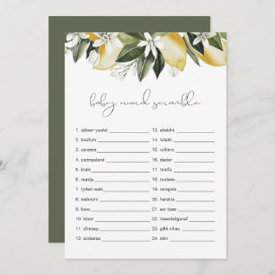 Convite DAHLIA Lemon Baby Word Scramble Chá de fraldas Gam