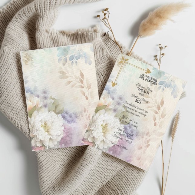 Convite Dahlias Brancas Com Acentos Roxos De Pastel (Criador carregado)