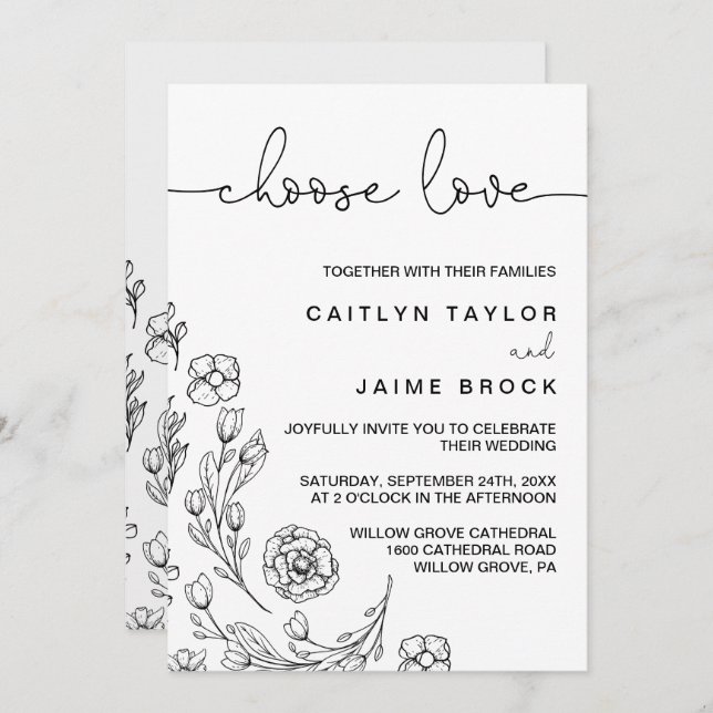 Convite Dainty Elegance Escolha o Amor Casamento (Frente/Verso)