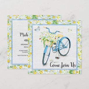 Convite Daises e Festa de aniversário Bicicleta Azul