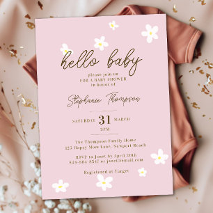 Convite Daisie Olá Primavera, Chá Rosa Boho Garota Rosa