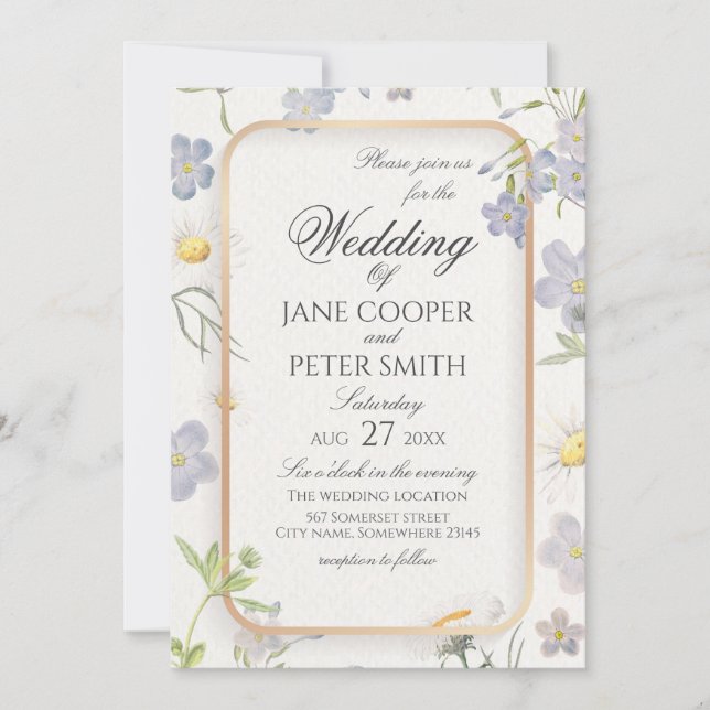 Convite Daisies and wildflowers floral Wedding Invitation (Frente)