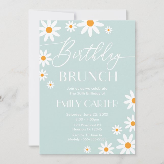Convite Daisies Birthday Brunch Party Invitation (Frente)
