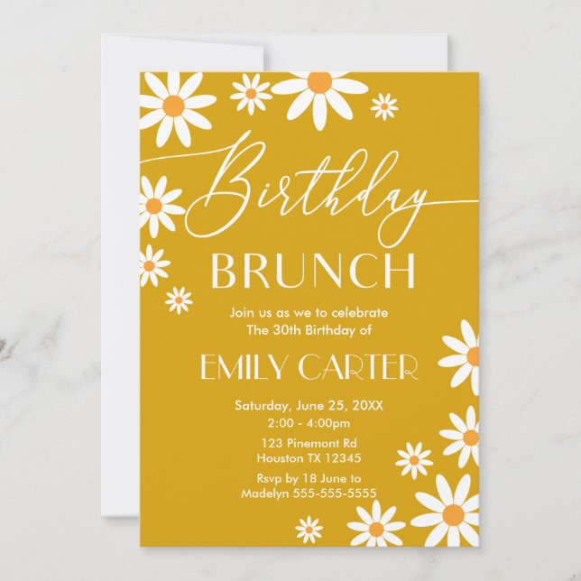 Convite Daisies Birthday Brunch Party mustard Invitation (Frente)