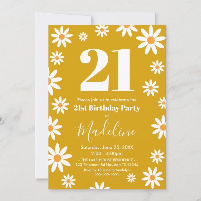 Convite Daisies Birthday Party mustard Invitation (Frente)