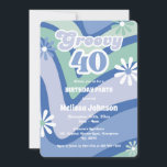 Convite Daisies de Ondas Retro Groovy 40th Blue Birthday<br><div class="desc">O Retro inspirou o aniversário de 40 anos Groovy com padrão de ondas retrorativas,  margaridas e fontes e cores boho.</div>