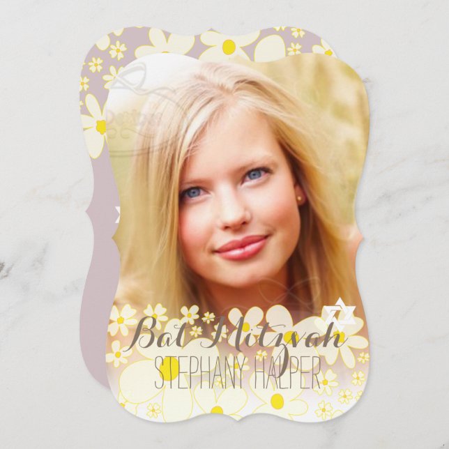 Convite Daisies Retro PixDezinesFoto/Bat Mitzvah (Frente/Verso)