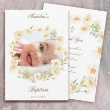 daisies wreath Baptism small thank you card