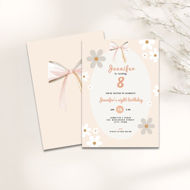 Convite Daisy 8th Birthday Floral Invitation for Girls (floral daisy 8th birthday invitation for girls)