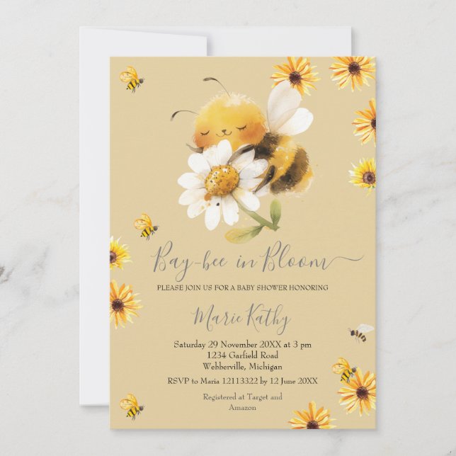 Convite Daisy and Bee Baby in Bloom Invitation (Frente)