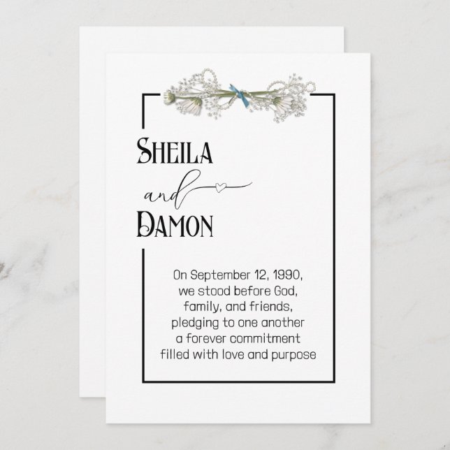Convite Daisy and Pearls Bouquet Wedding Vow Renewal  (Frente/Verso)
