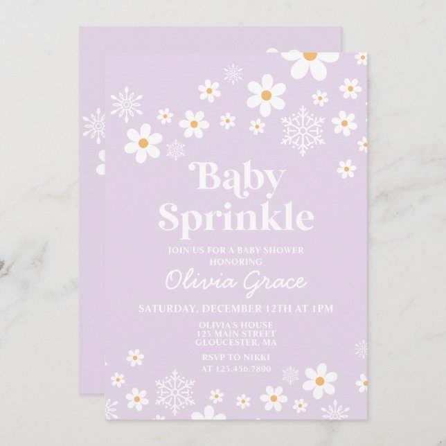 Convite Daisy and Snowflake Retro Baby Sprinkle (Frente/Verso)