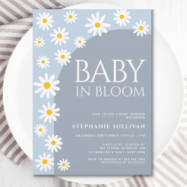 Convite Daisy Baby In Bloom Boho Blue Chá de fraldas