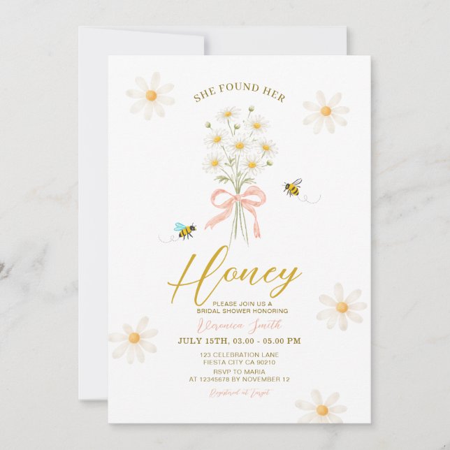 Convite Daisy Bee She Found Her Honey Bridal Shower (Frente)
